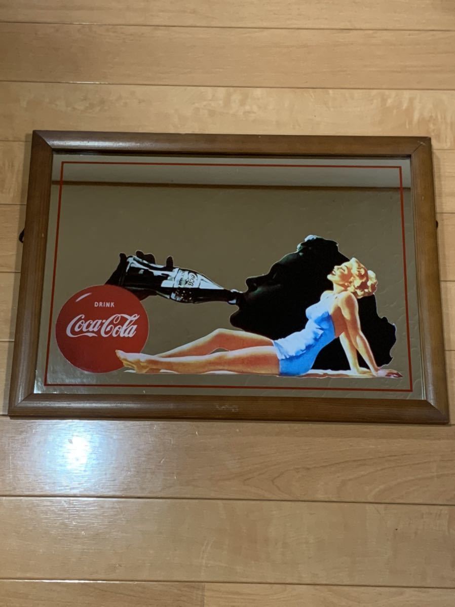 レア ビンテージ 非売品 1980-90年 コカコーラ coca cola パブミラー 大型 鏡 看板 サイン 昭和レトロ ディスプレイ 壁掛け  送料無料