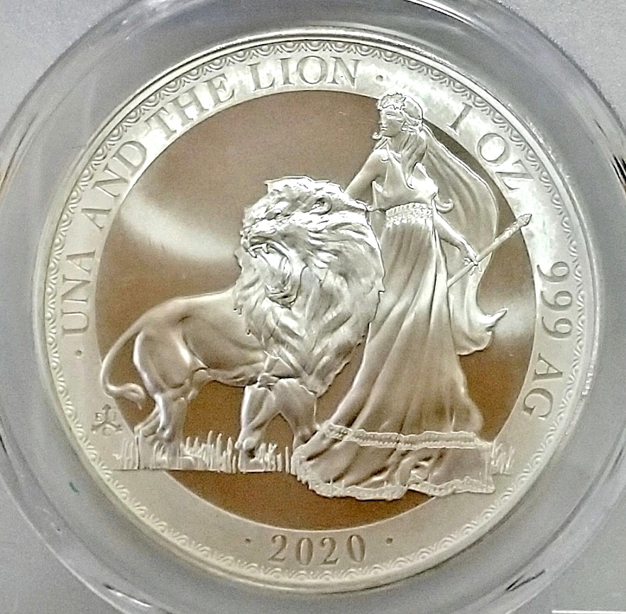 1円スタート★PCGS MS67 2020年 セントヘレナ ウナとライオン 1オンス 1ポンド 銀貨 BU イギリス 東インド社 ウナライオン 1oz Silver_画像3