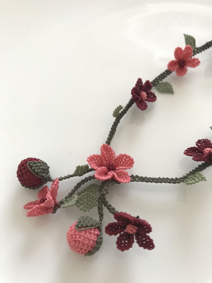 oya necklace hand-knitted Turkey tradition handicrafts accessory hand made i- Neo ya pink dark red * free shipping *