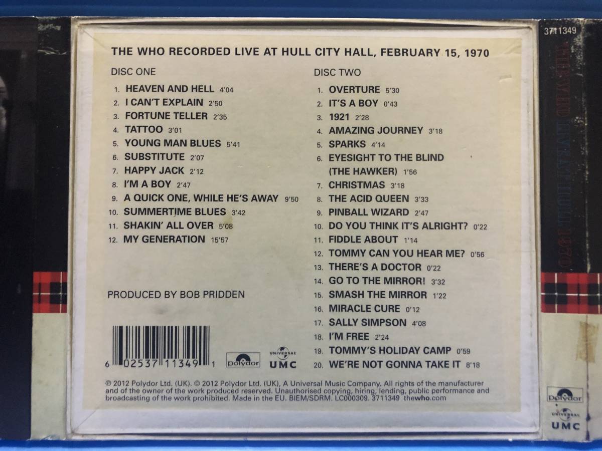 【CD】フー 2枚組 THE WHO RECORDED LIVE AT HULL CITY HALL FEBRUARY 15, 1970 UK盤 洋楽 999_画像3