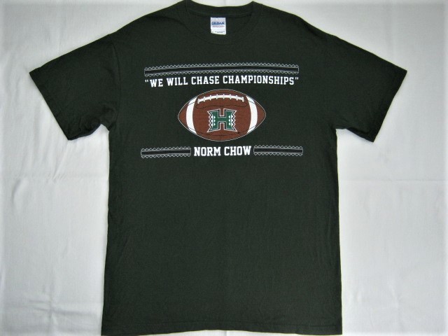 ★古着 美品 HAWAII ハワイ UNIVERSITY OF HAWAII UH ハワイ大学 WARRIORS Tシャツ M 緑 アメリカンフットボール NORM CHOW ノームチャウ★_画像1