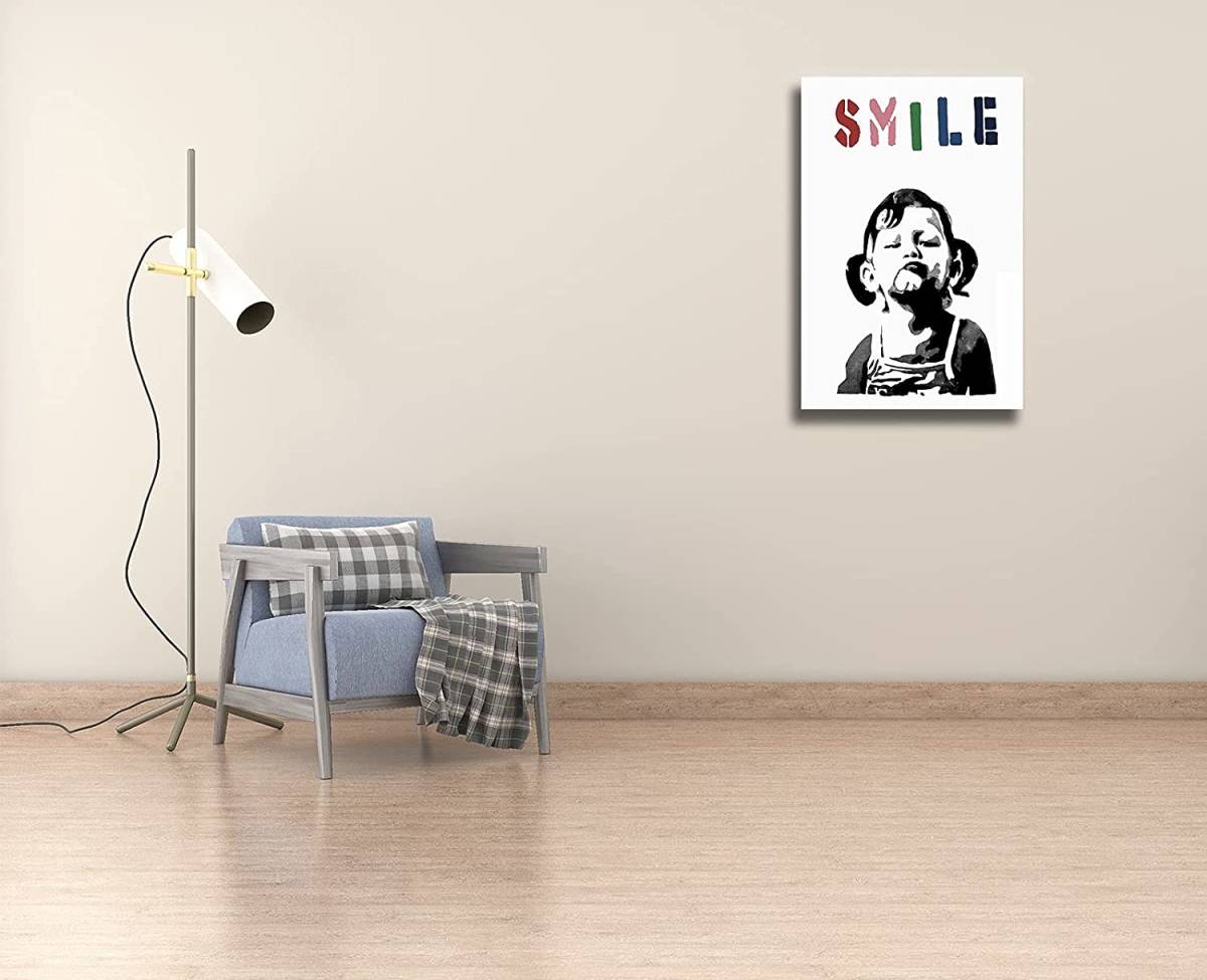 【模写】 新品 キャンバス画 バンクシー 壁掛け キャンバス 絵画 木枠 アート 絵 40x30cm アートパネル アートポスター SMILE_画像2