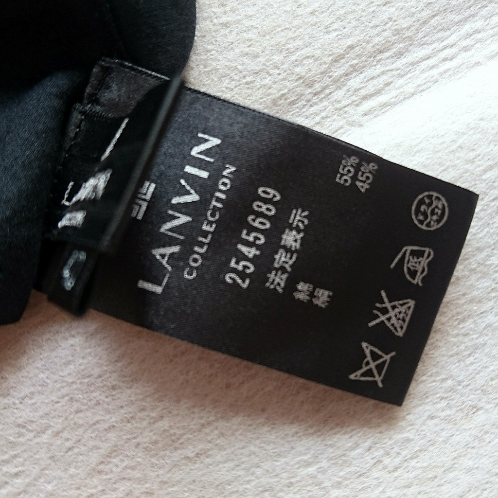 LANVIN40ランバンコレクション黒ブラックノースリーブシャツトップス絹シルク混フリル