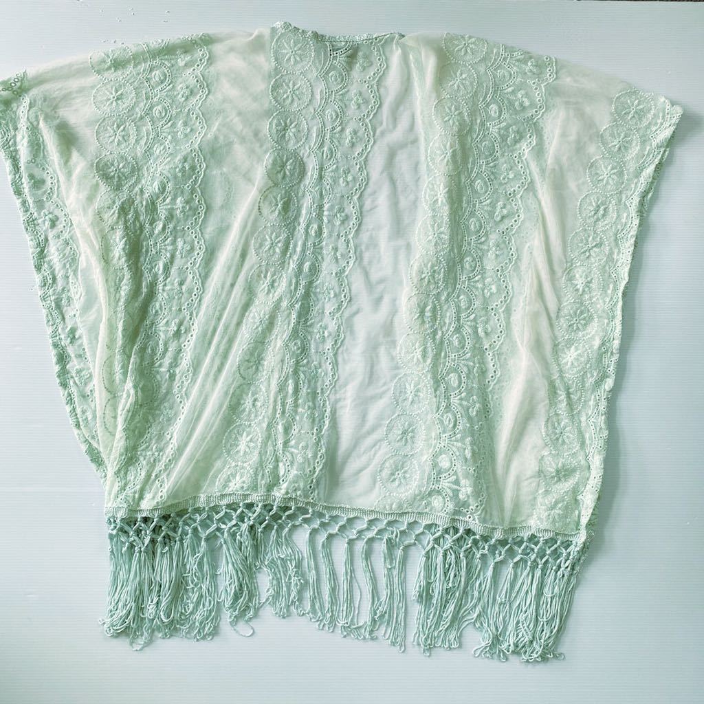 レース カーディガン ボレロ 羽織 ビンテージ vintage アンティーク S1回着用 重ね着 透け アイスミント レトロ セレブ Lace cardigan_画像7