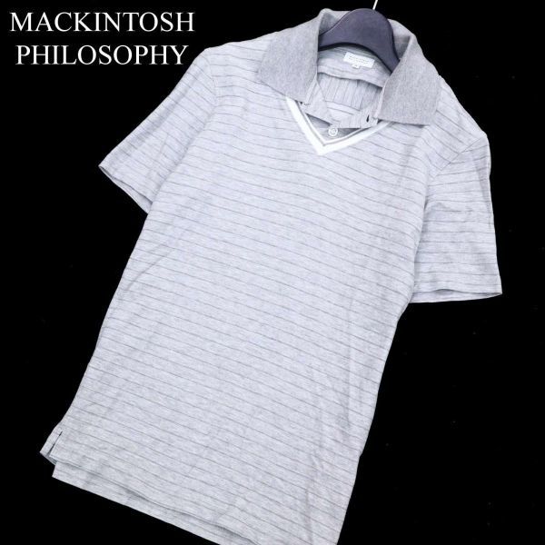 MACKINTOSH PHILOSOPHY マッキントッシュ フィロソフィー レイヤード風★ 半袖 ボーダー ポロシャツ Tシャツ Sz.38　メンズ　A1T06648_5#A_画像1