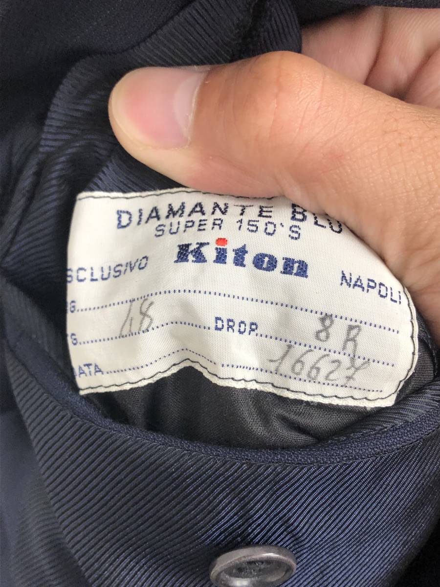 最高峰スーツ！ Kiton キートン ウール ネイビー ストライプ スーツ 三つ釦 48_画像3