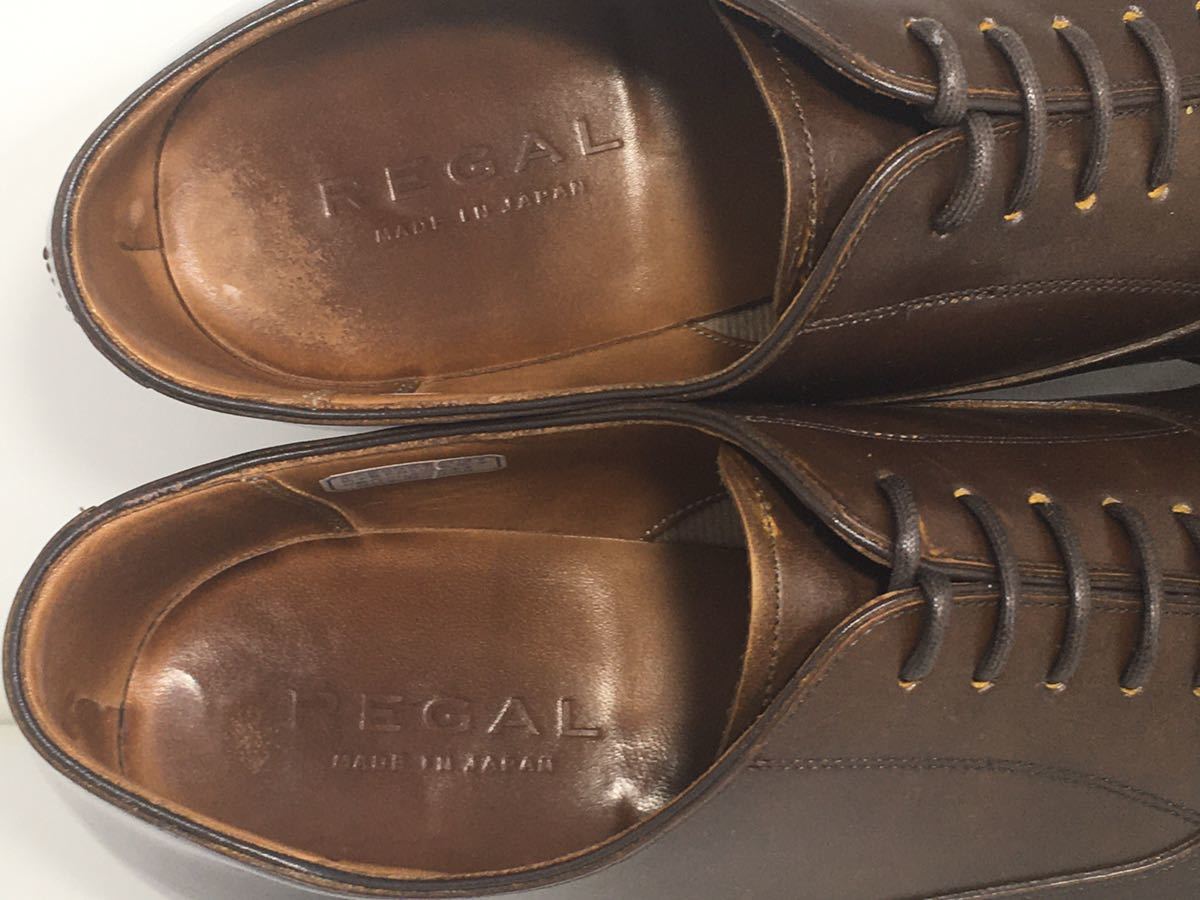 即決 送料込 REGAL リーガル 24.5cm パンチドキャップトゥ 内羽根式 メンズ 本革 革靴皮靴 ダークブラウン W52 日本製 マッケイ製法 通勤