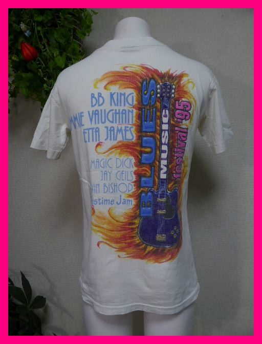送料無料★Blues music festival’95 TシャツS　アイボリー　BB KING JIMMIE VAUGHAN ブルース ミュージック フェスティバルサングラス猫　_画像5