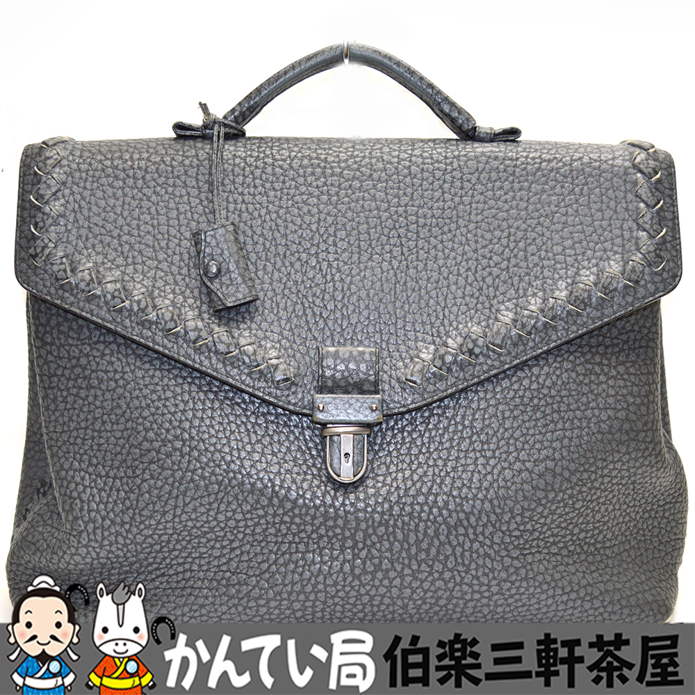 BOTTEGA VENETA【ボッテガヴェネタ】221263　ビジネスバッグ　ダークグレー　レザー　メンズ【中古】_画像1