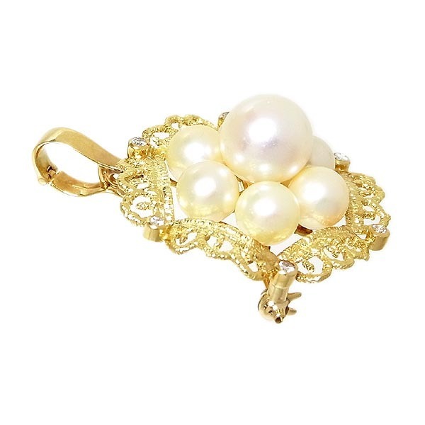 K18 White Butterfly pearl pendant . brooch D0.11ct/8.66g/6~8.8mm