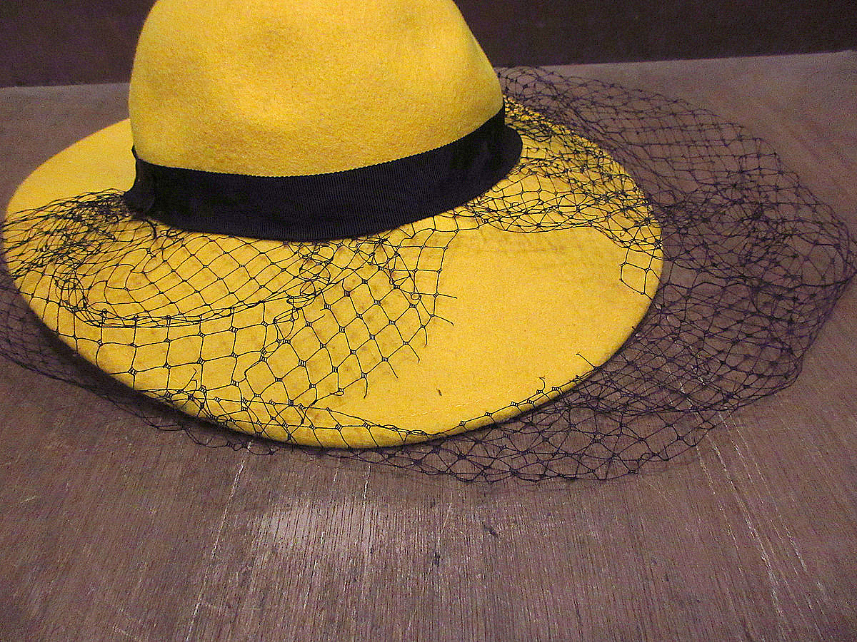 ビンテージ70’s80’s●レディースヴェール付きフェルトハット黄色●210827s5-w-ht-flt 1970s1980s帽子USA製女性用ソフト帽ウール_画像7