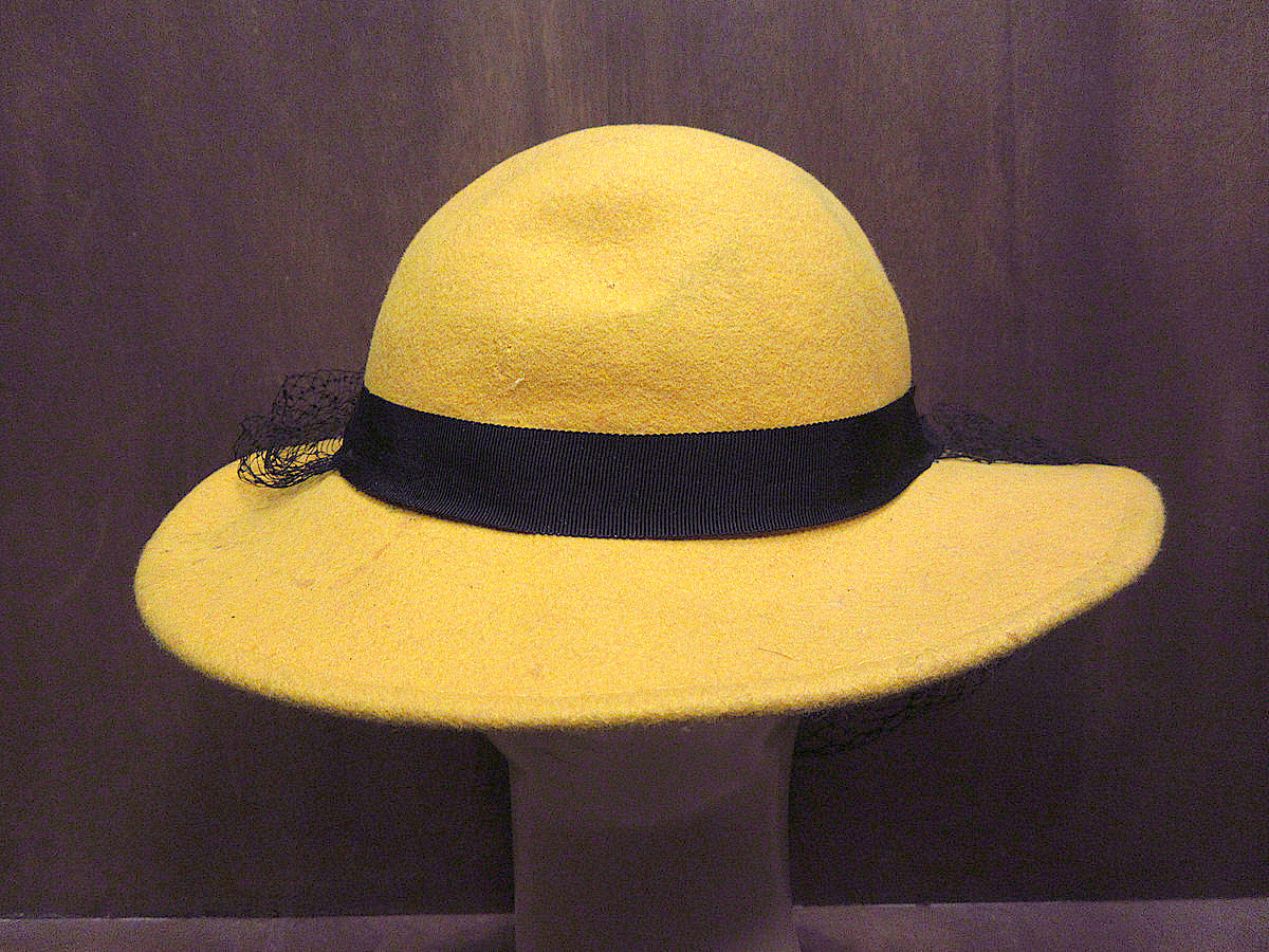 ビンテージ70’s80’s●レディースヴェール付きフェルトハット黄色●210827s5-w-ht-flt 1970s1980s帽子USA製女性用ソフト帽ウール_画像3