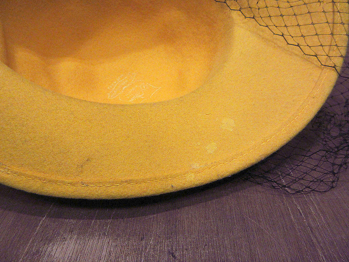 ビンテージ70’s80’s●レディースヴェール付きフェルトハット黄色●210827s5-w-ht-flt 1970s1980s帽子USA製女性用ソフト帽ウール_画像6