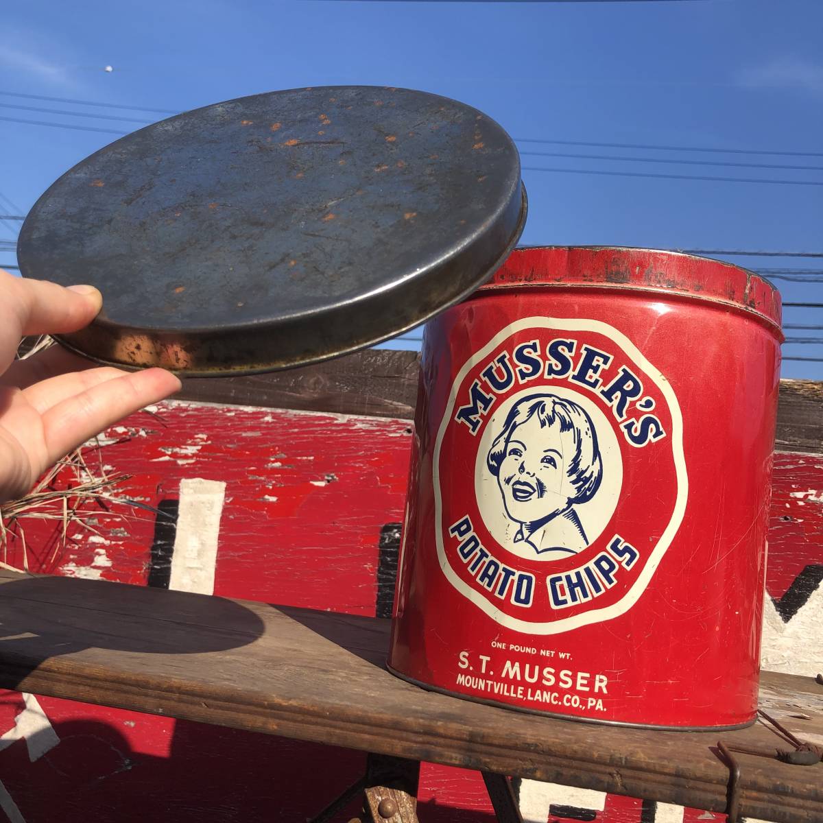 貴重!MUSSER'S POTATO CHIPS 缶アメリカンアンティーク Yahoo!オークション - 即決 Musser's ポテトチップス缶