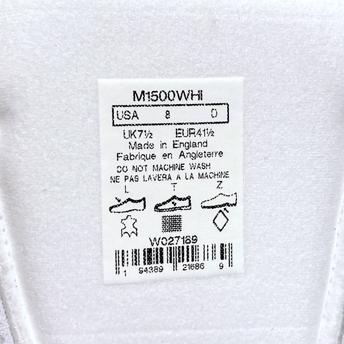 オールレザー New Balance M1500WHI UK製 US8 26cm 新品 ホワイト