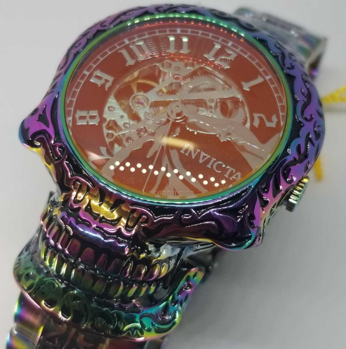 超高品質で人気の 【個性派☆究極の出落ち時計は視認性悪しw(*￣▽￣)ノ~~ ♪】Invicta レインボースカル アーティストシリーズ 50.5mm 35110 インビクタ 3針（時、分、秒）