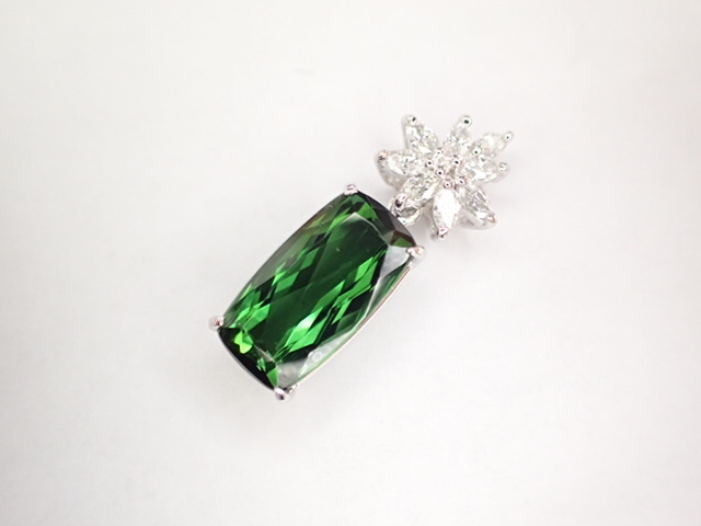 内祝い】 美品 Pt900 グリーントルマリン4.18ct ダイヤ計0.34ct