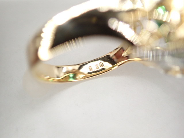 美品 K18×Pt900 グリーントルマリン6.30ct デザイン リング 指輪