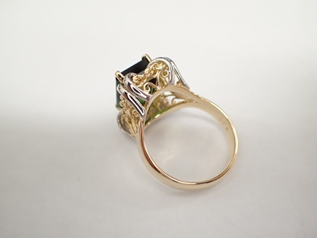 美品 K18×Pt900 グリーントルマリン6.30ct デザイン リング 指輪