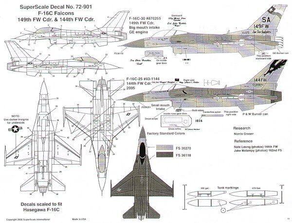 Microscale マイクロスケール ss72901 Lockheed-Martin F-16C 149thFW & 144thFW 司令官機1/72用デカール_画像2
