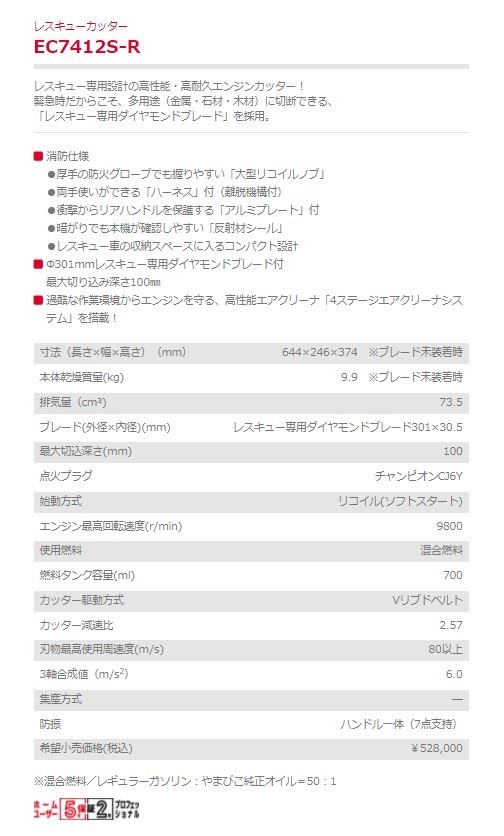 コンクリートカッター EC7412S-R レスキュー 消防仕様 エンジンカッター 新ダイワ やまびこ_画像2