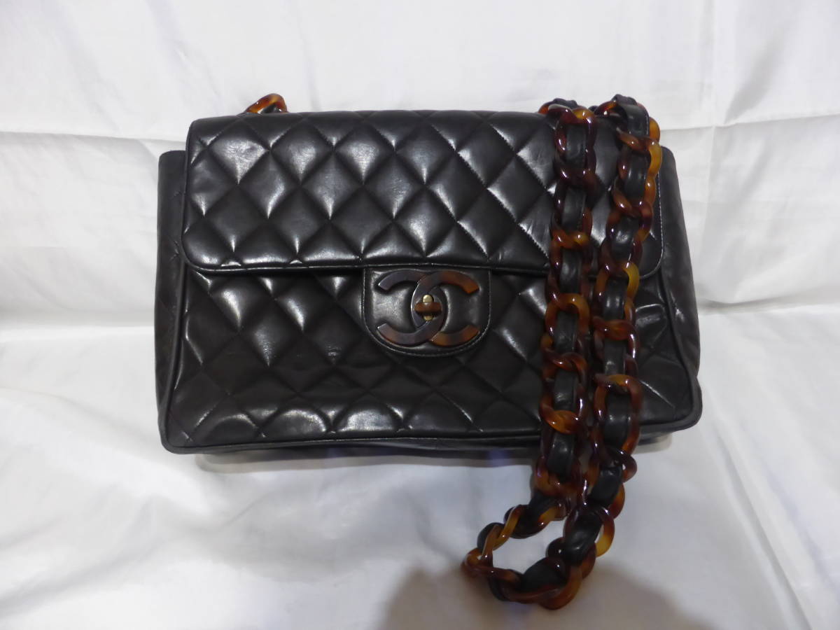 希少 CHANEL☆シャネル デカマトラッセ　べっ甲風チェーンショルダーバック　ココマーク　ラムスキン　ヴィンテージ☆_画像1