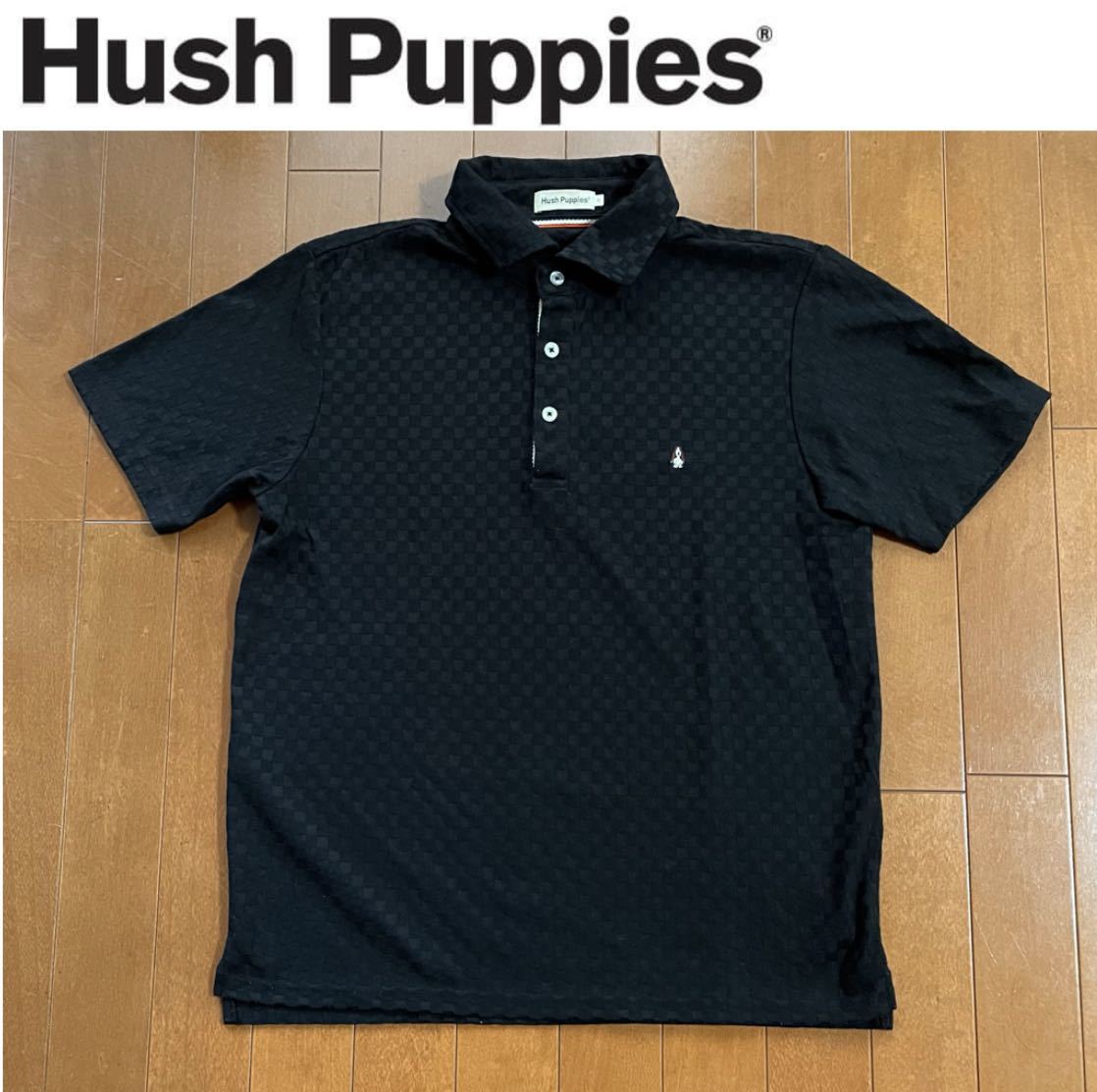 ★Hush Puppies ハッシュパピー★ブラックカラーにブロック柄メンズ半袖ポロシャツ/M