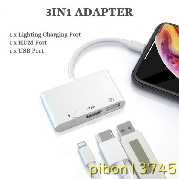 H1011：OTG機能 Lightning-USBカメラ用HDMIアダプターiPhone / iPadからHD / TVプロジェクターケーブルコンバーターの充電をサポート_画像2