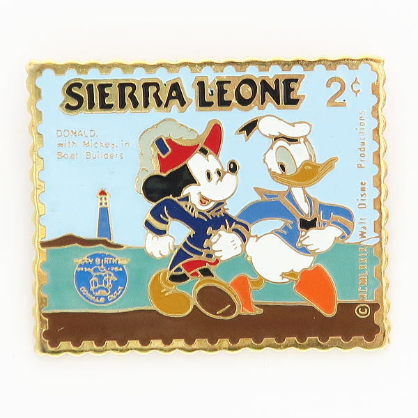 ディズニー　ミッキー＆ドナルド　スタンプ・ピン　1990年代リリース　Sierra Leone発行の切手がモチーフ_画像1