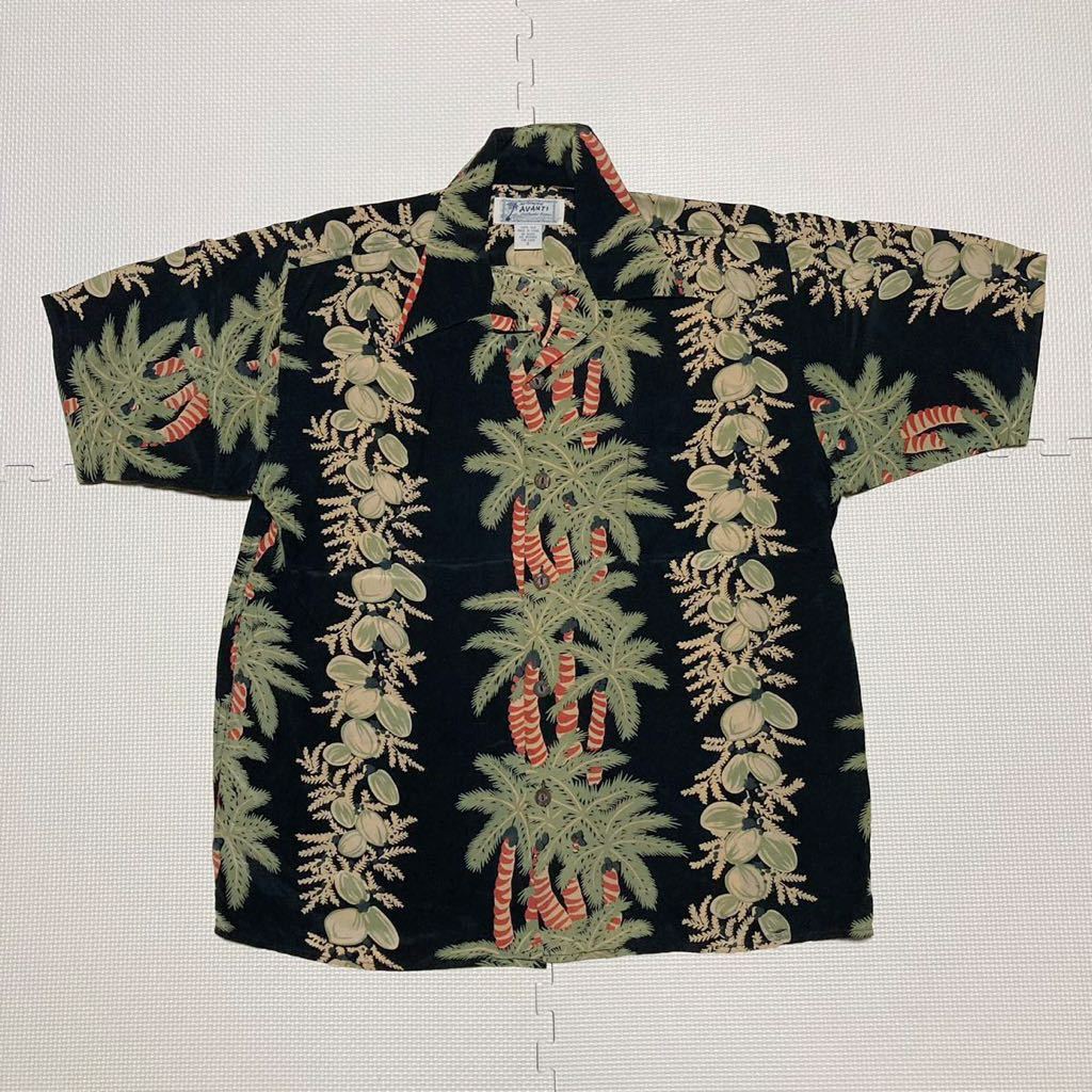 AVANTIa Van ti шелк 100% гавайская рубашка gala рубашка рубашка с коротким рукавом черный основа S cocos nucifera 