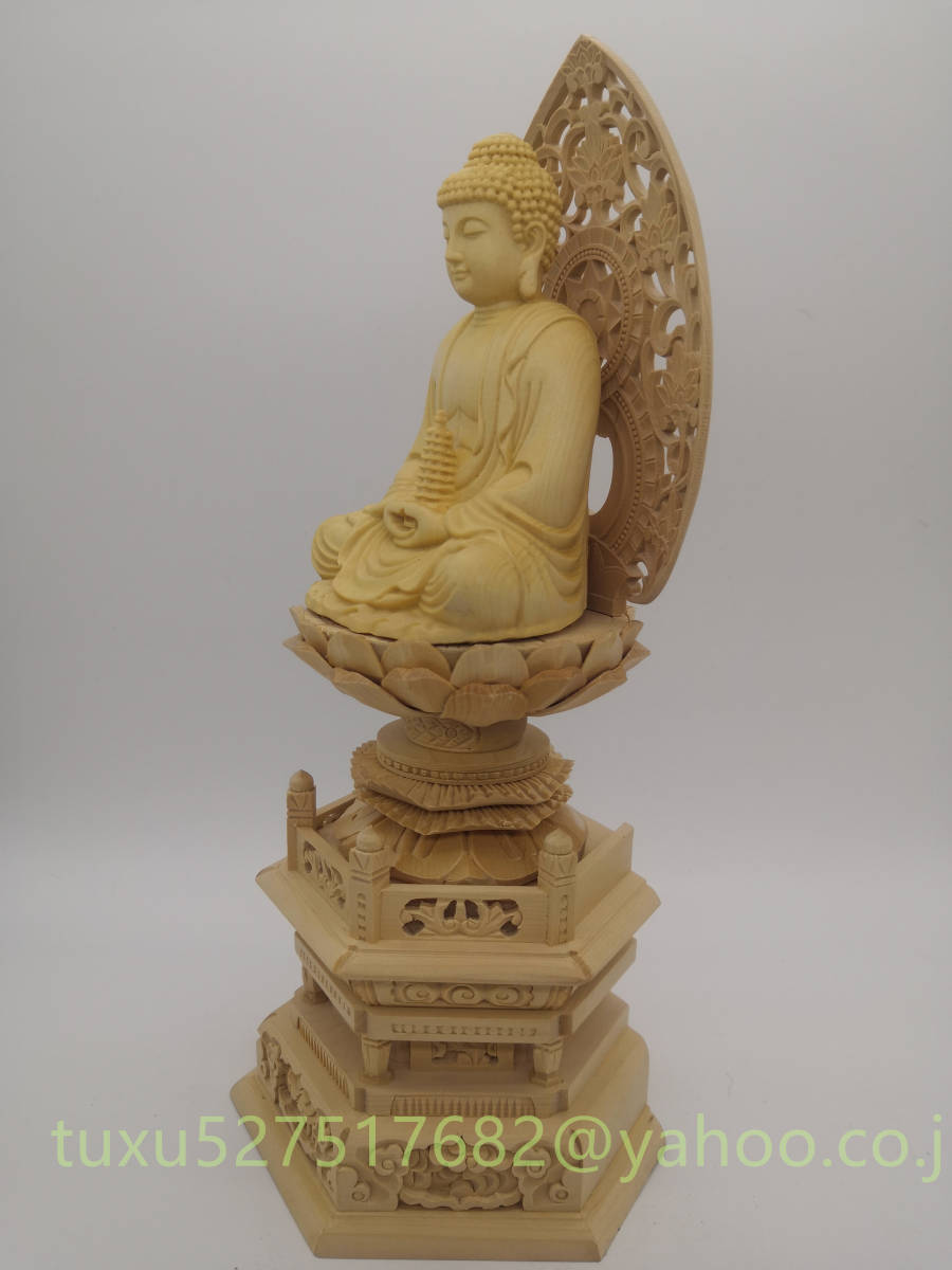 まもなく販売 仏教美術 仏像 仏壇仏像 桧木製 薬師如来像 唐草光背