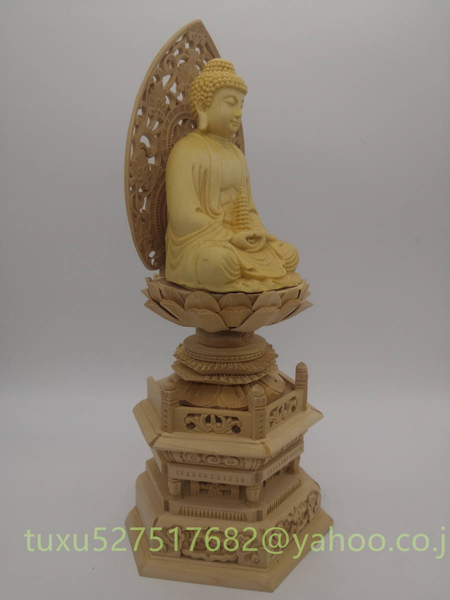 まもなく販売 仏教美術 仏像 仏壇仏像 桧木製 薬師如来像 唐草光背