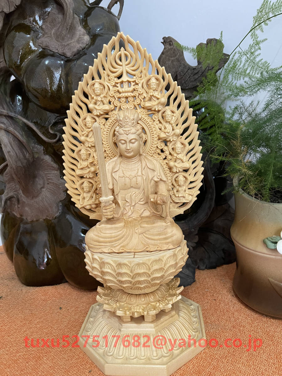 2021年のクリスマス 文殊菩薩 総檜材　仏教工芸品　木彫仏教　精密細工　極上品　仏師で仕上げ品 仏像