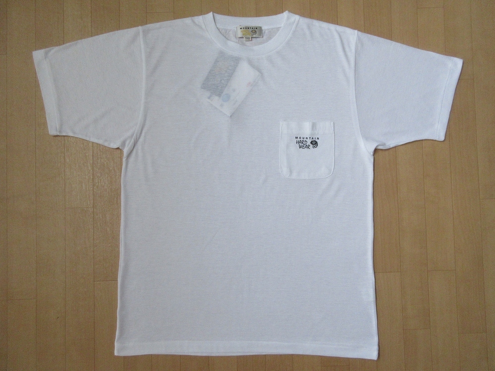90's 日本製 MOUNTAIN HARDWEAR ダクロンQD ポケット TシャツXL白 マウンテンハードウェア 速乾性 ロゴ 無地 デュポン アウトドア キャンプ