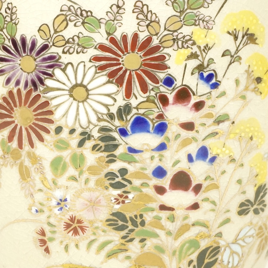 ◇薩摩焼・大日本・造江同・丸十字紋・金襴手・花尽紋・花瓶・