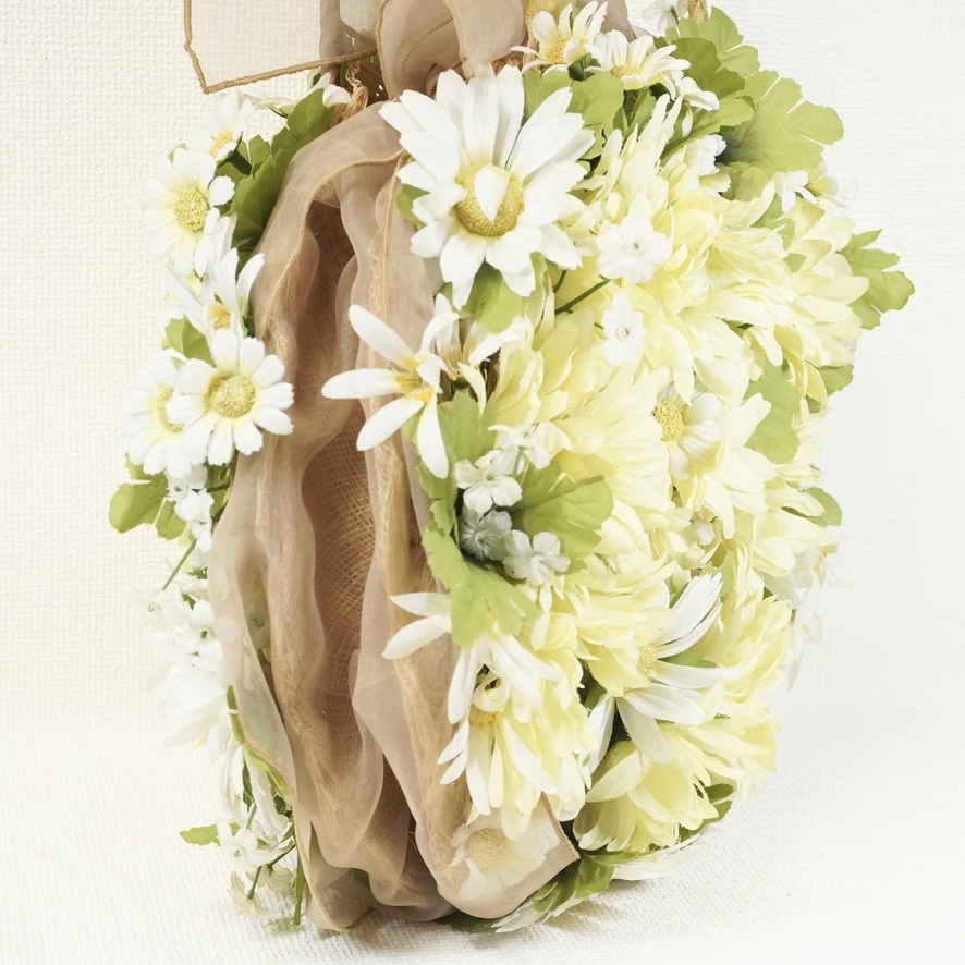 ビンテージ　ラウンドハンドバッグ 造花装飾　編み込み　幅28㎝　高さ42㎝ 全体に施された装飾が素敵です！　エステートセール ATN_画像8