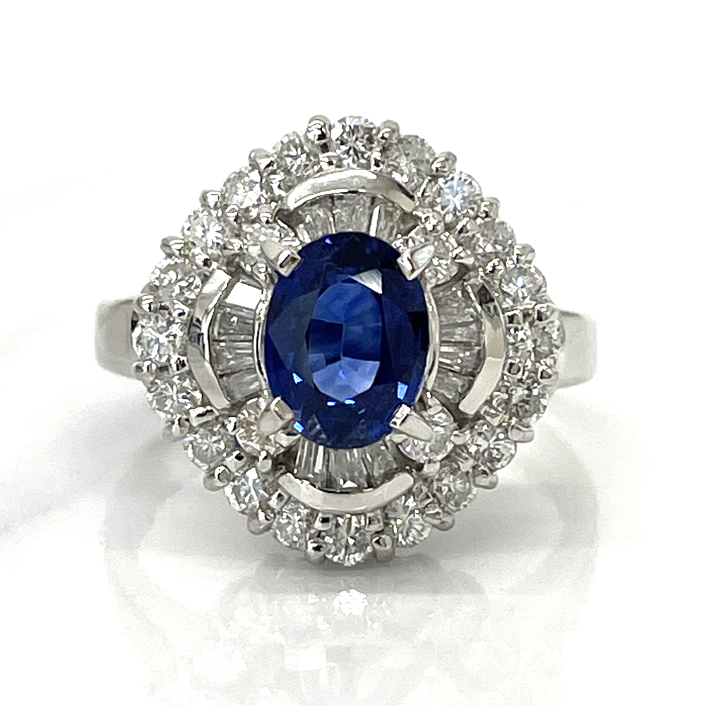 Pt900 サファイヤ 1.48ct ダイヤ 1.08ct ブルーサファイヤ リング 指輪