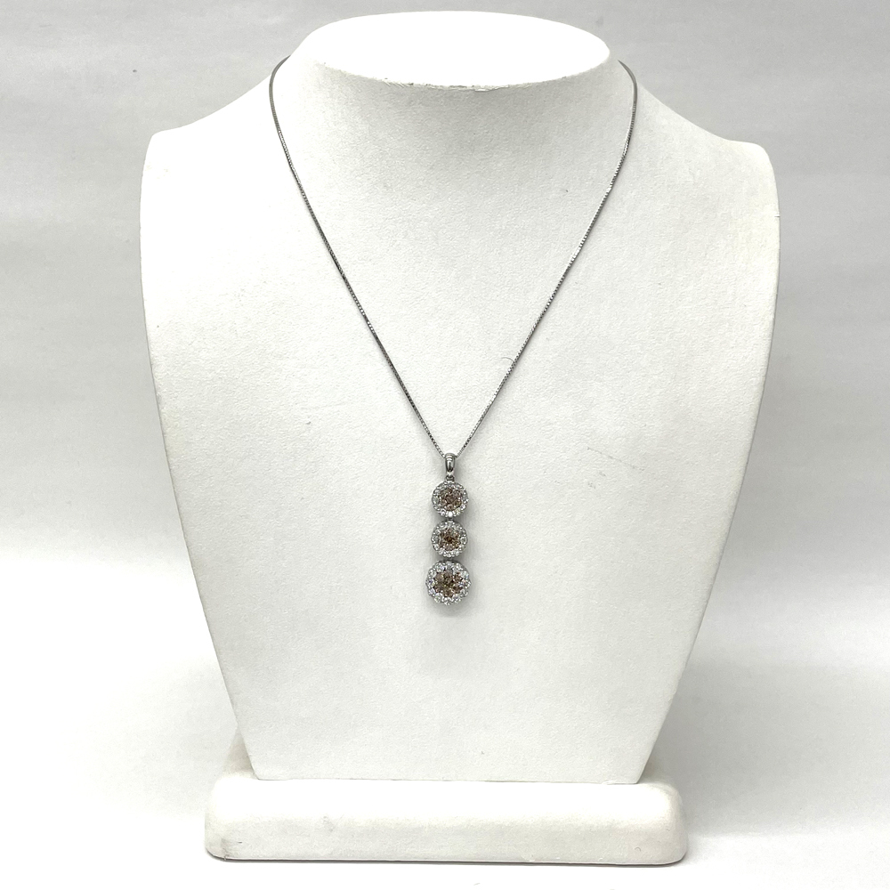 美品】Pt900/Pt850 ダイヤ ブラウンダイヤ 三連 2.00ct ネックレス