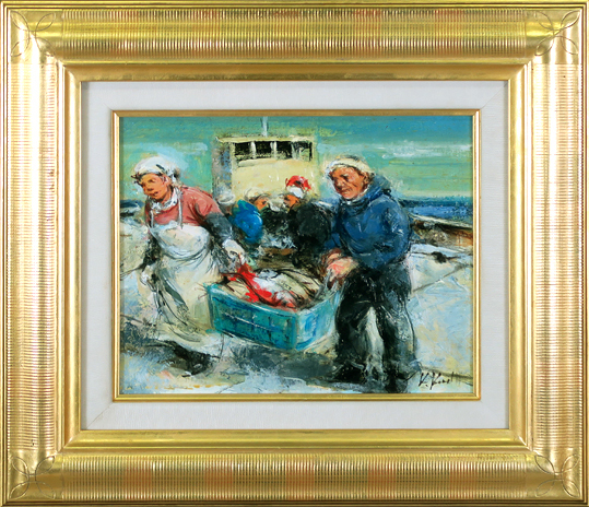工藤和男（魚運ぶ港 ３号）油彩画 真作 Artcre www.vodalink.ca