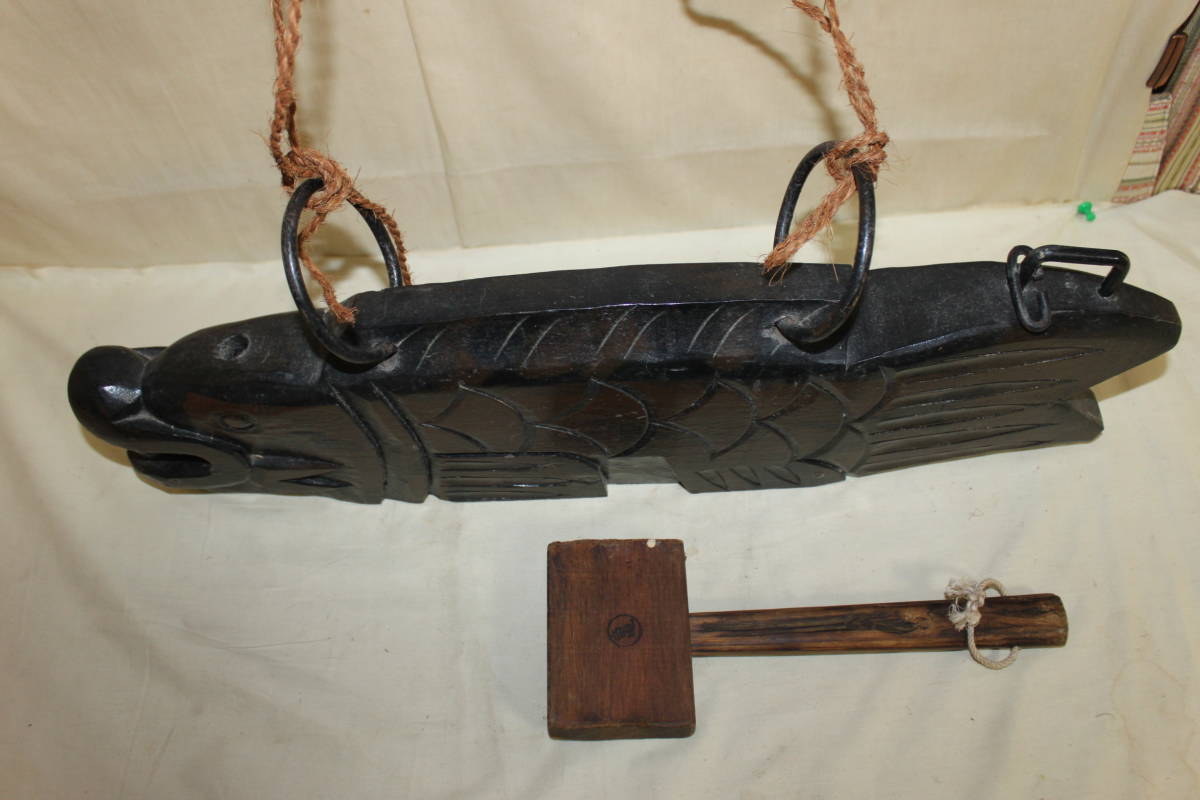 ◇希少 魚鼓 魚板 無垢木彫 仏具 古民具 木槌 時代物◇ ◇希少 魚鼓 魚板 無垢木彫 仏具 古民具 木槌 時代物◇