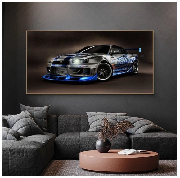 ★☆【大人気!!】スカイライン R34 GTR ワイルドスピード ブライアン ポスター キャンバス 壁紙 絵画 アート フレームなし 40x80cm☆★_画像3