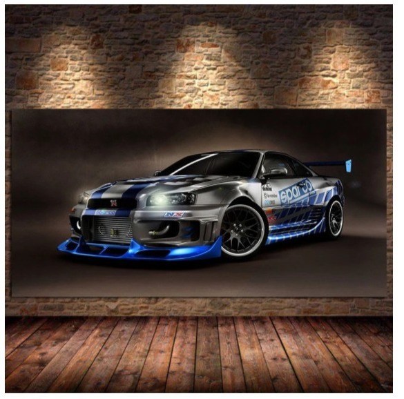 ★☆【大人気!!】スカイライン R34 GTR ワイルドスピード ブライアン ポスター キャンバス 壁紙 絵画 アート フレームなし 40x80cm☆★_画像1