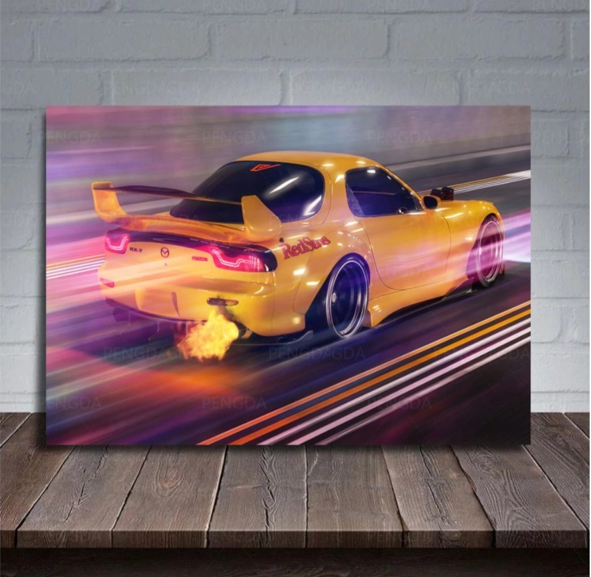 ★☆【大人気!!激安!!】RX-7 FD3S 頭文字D レッドサンズ ポスター キャンバス 壁紙 絵画 フレームなし 60x90cm☆★_画像3