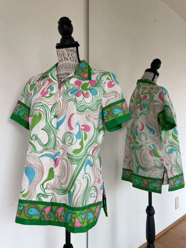  rhinoceros ketelikbohemi Anne hipi- Showa Retro no start rujik70 period USED piece ..80\'s old clothes MIXko-te Vintage Hawaiian shirt b