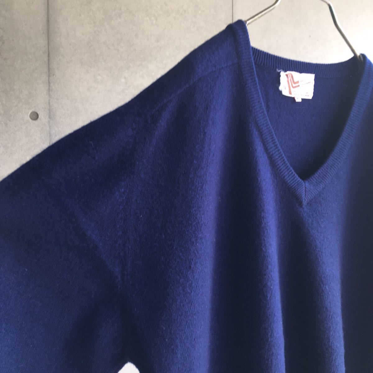 Vネック カシミヤセーター/Neil Normall COLLECTION ニット ネイビー 2-PLY CASHMERE ラグランスリーブ ヴィンテージ_画像4