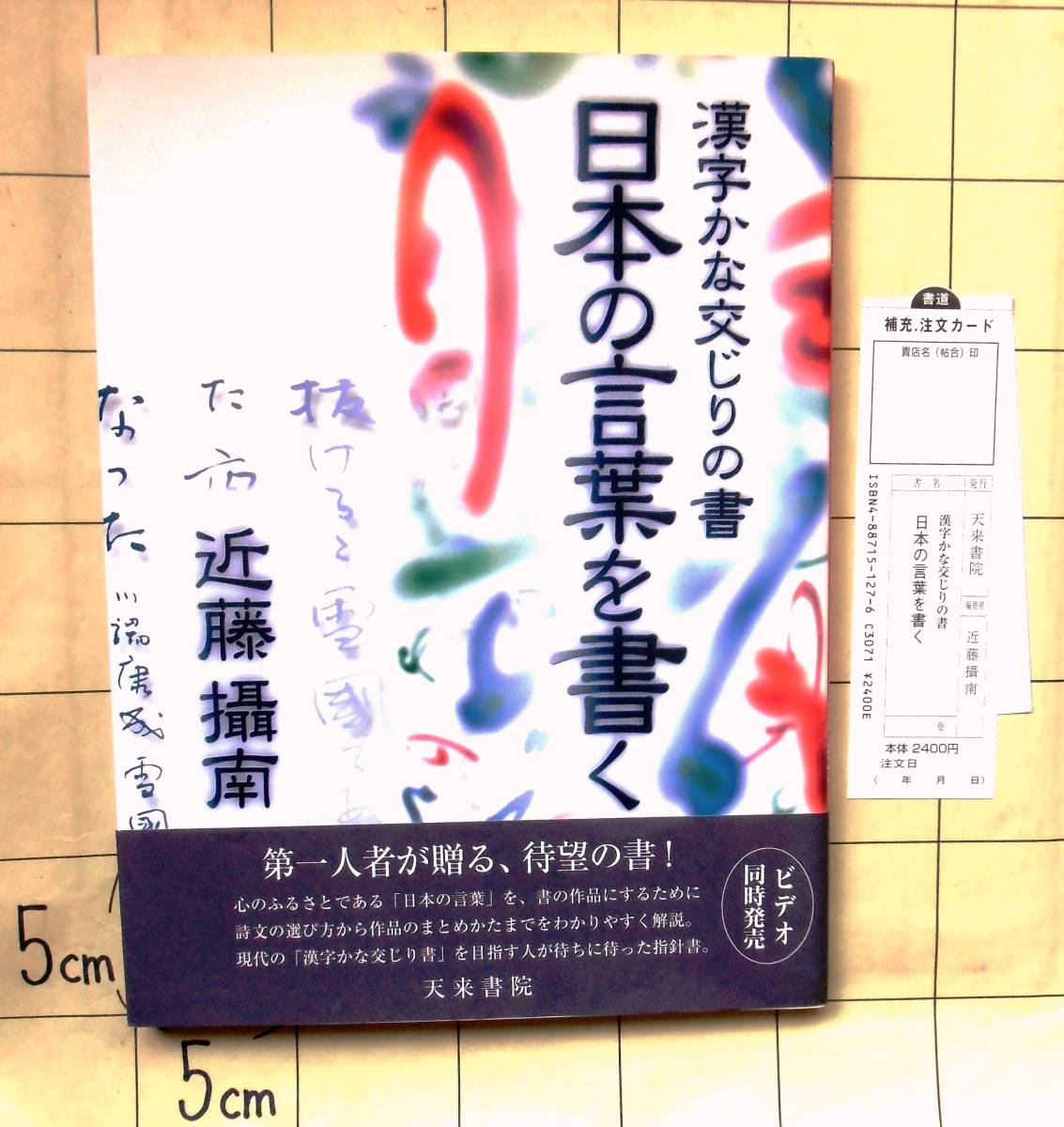 日展理事・近藤攝南　『日本の言葉を書く　漢字かな交じりの書』　2001年刊　書式と表現　素材の選び方　創作へ向けて　作品例_スリットつき