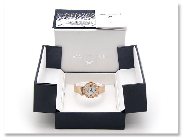 美品 モーブッサン 腕時計 MAUBOUSSIN ルール ドゥ プルミエ ジュール 9236102-900S シェル文字盤 バングルウォッチ  レディース