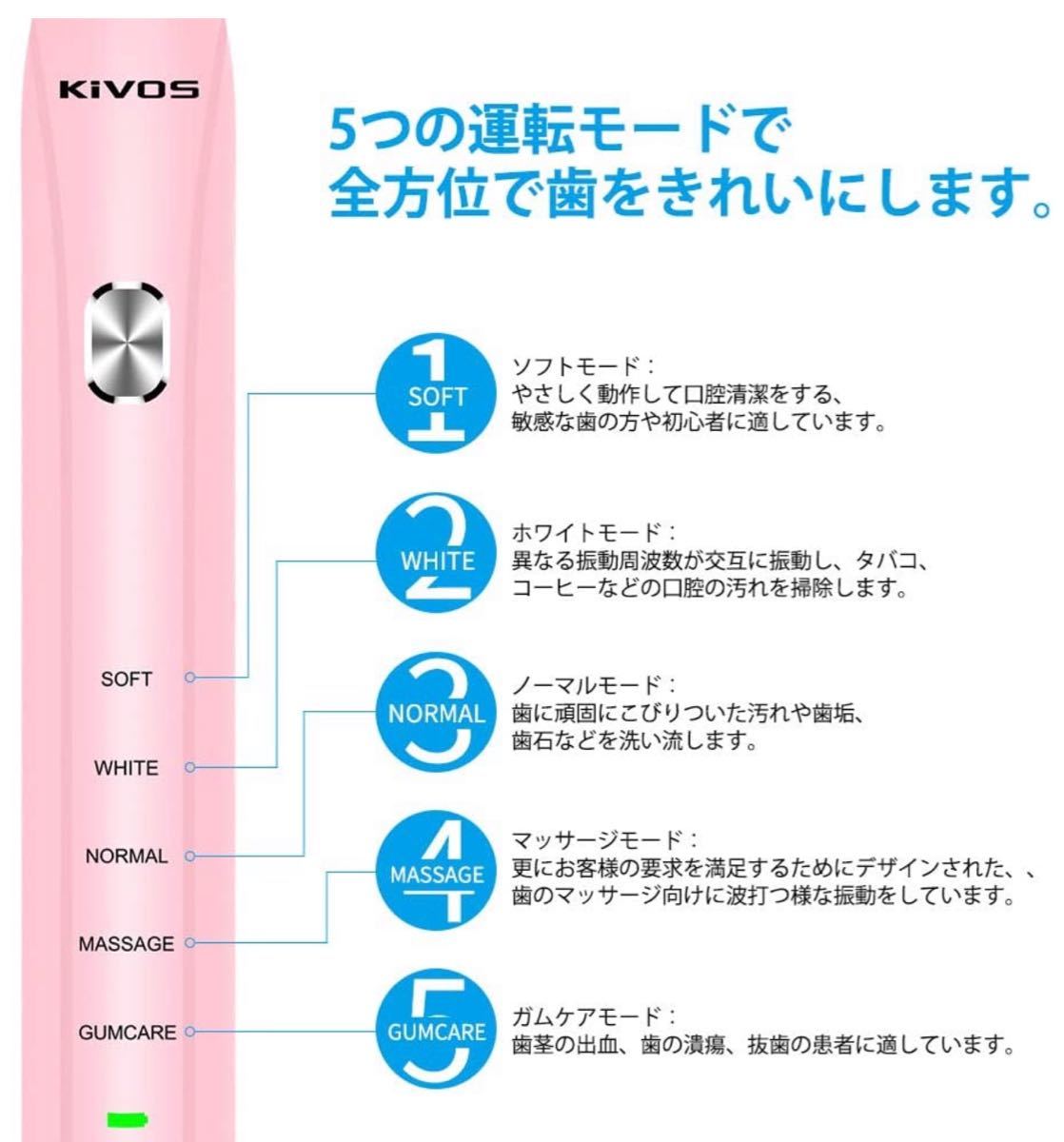 電動歯ブラシ 歯ブラシ KIVOS 超音波歯ブラシ 音波歯ブラシ　替ブラシ3本付き