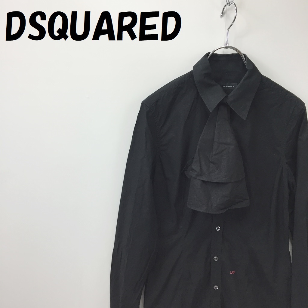 【人気】DSQUARED2/ディースクエアード ボウタイ付き 長袖 シャツ ブラウス イタリア製 ブラック サイズ40 レディース/S2492