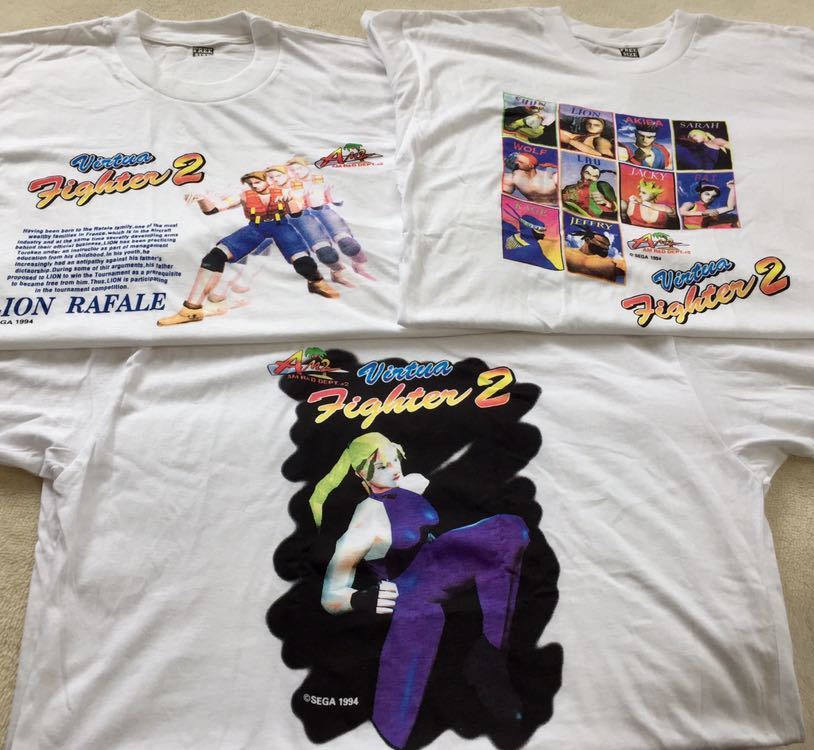 90s vintage SEGA 1994 Virtua Fighter2 T-Shirt AM2 未使用 3枚セット デッドストック セガ 1994年 バーチャファイター アーケード 格闘